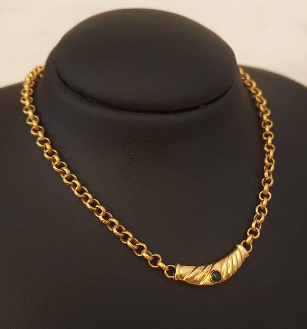 Gargantilha aos elos com centro com pedra azul Ourivesaria Carlos Alberto