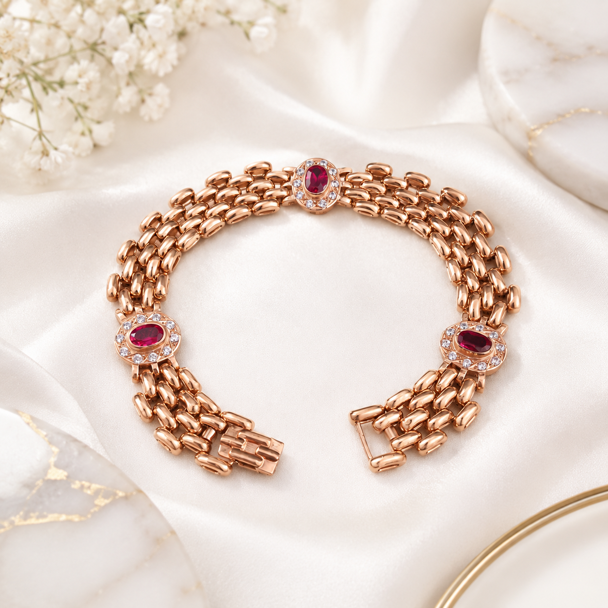 Pulseira com pedras brancas e vermelhas , em ouro Ourivesaria Carlos Alberto