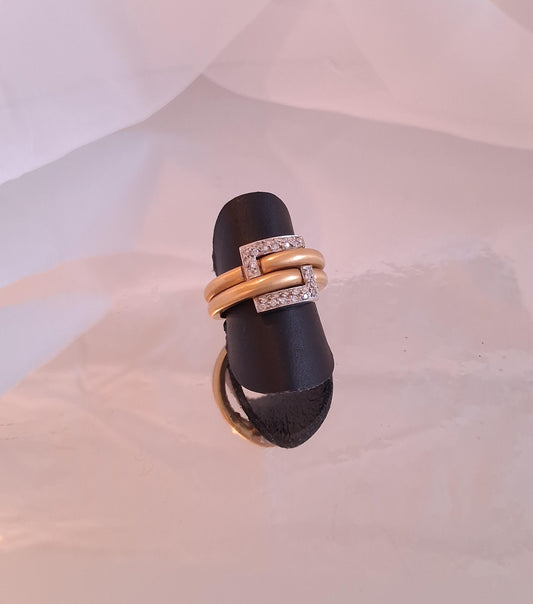 Anel ouro branco e amarelo com diamantes Ourivesaria Carlos Alberto