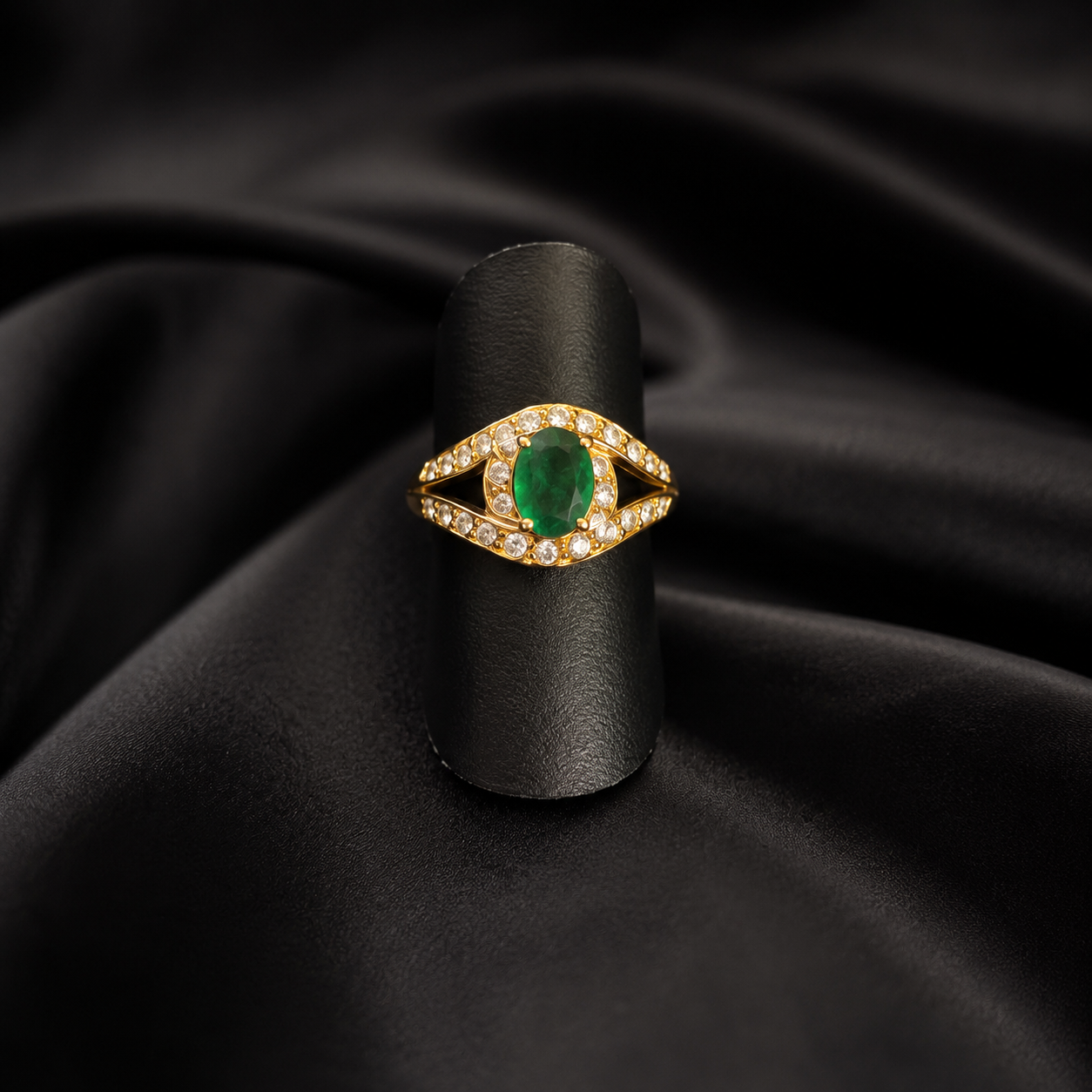 Anel com pedra verde e Diamantes Ourivesaria Carlos Alberto