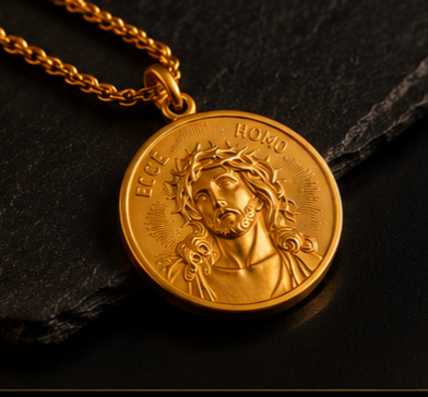 Medalha cara de cristo em relevo Ourivesaria Carlos Alberto