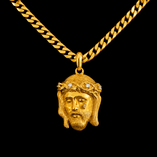 Medalha cara de cristo com Diamantes Ourivesaria Carlos Alberto