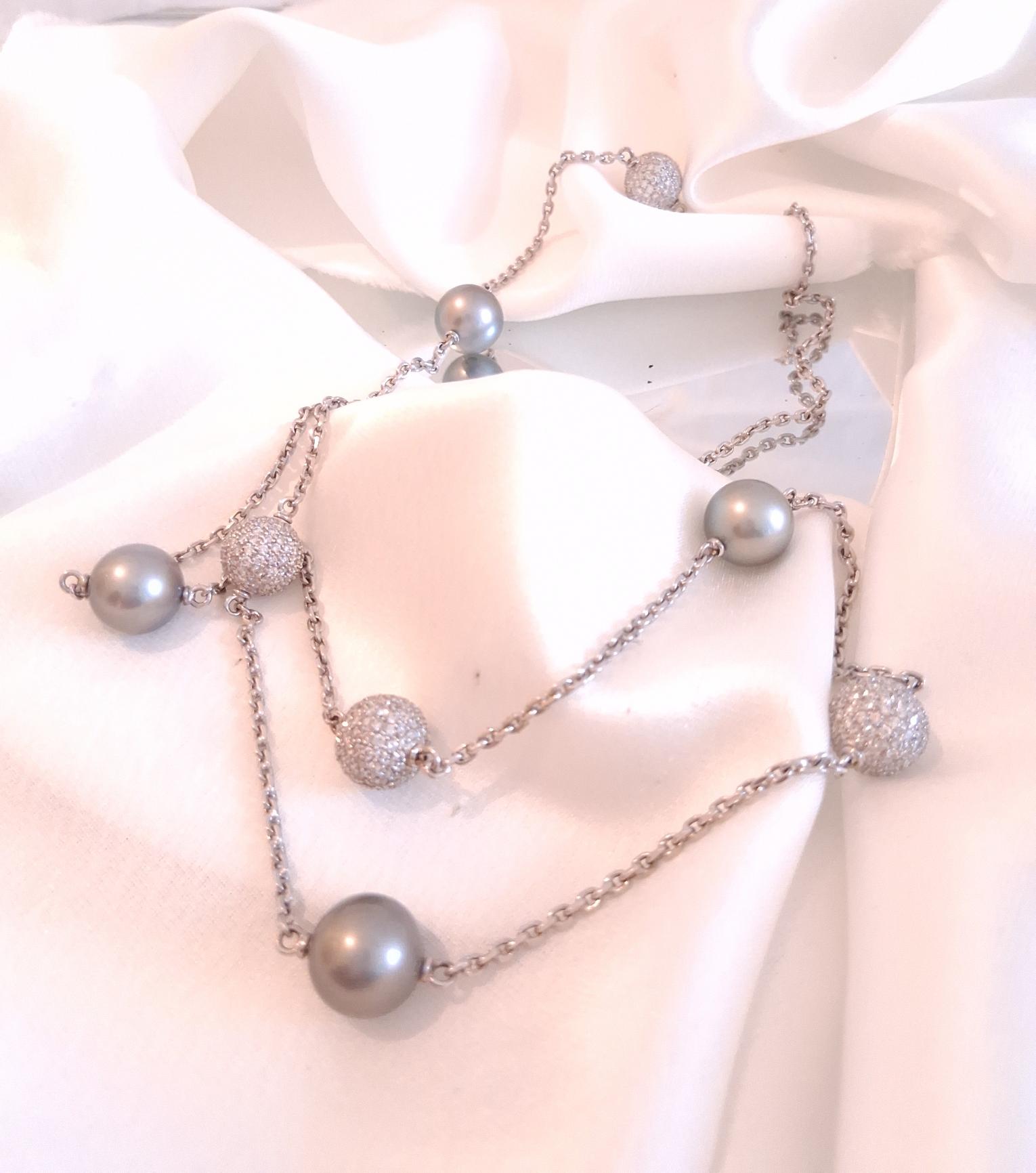 Volta com pérolas cinzentas e bolas com diamantes Ourivesaria Carlos Alberto