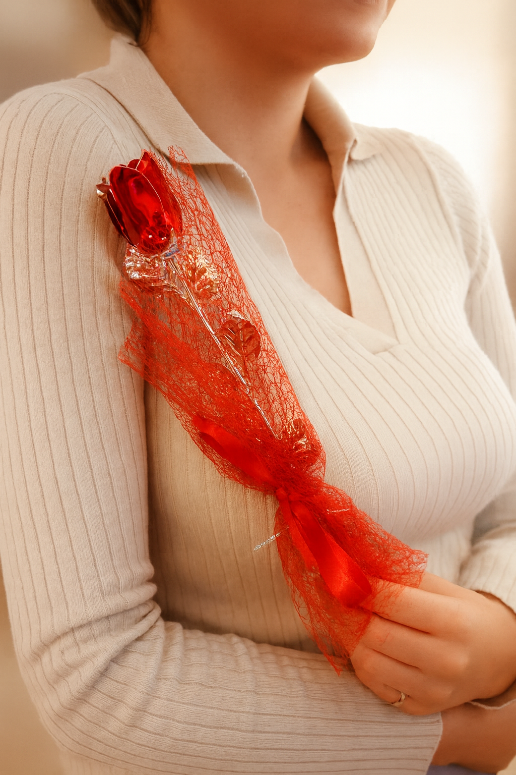 Rosa em bilaminado com banho de prata. Ourivesaria Carlos Alberto