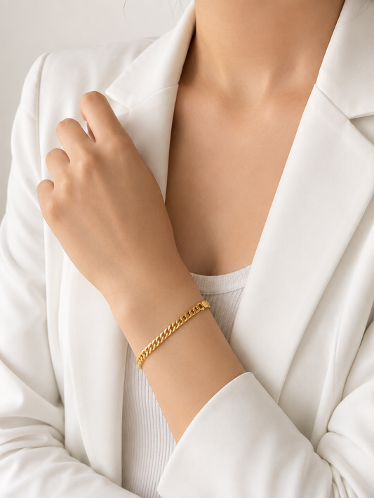 Pulseira barbela batida em ouro Ourivesaria Carlos Alberto
