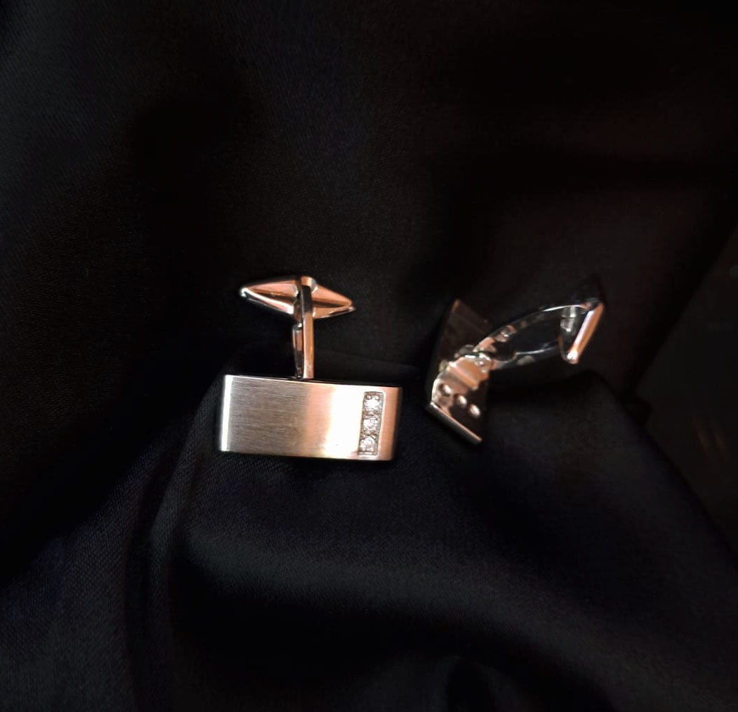 Botões de punho em ouro branco c/diamante Ourivesaria Carlos Alberto