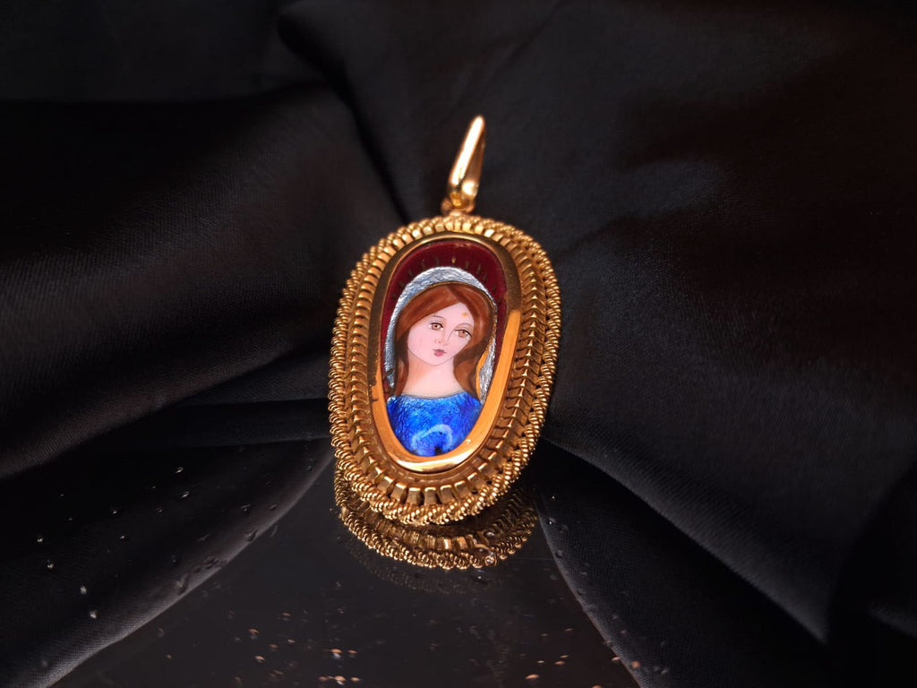 Medalha " limoge" com figura santa Ourivesaria Carlos Alberto