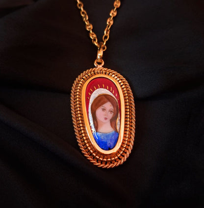 Medalha " limoge" com figura santa Ourivesaria Carlos Alberto