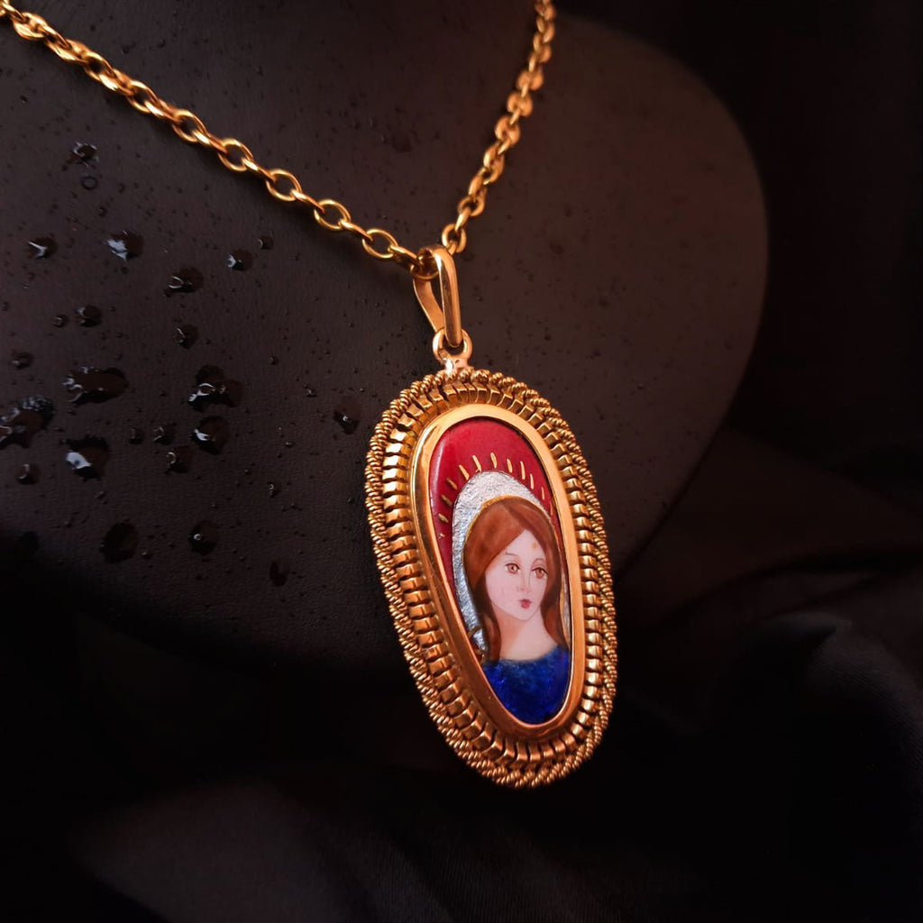 Medalha " limoge" com figura santa Ourivesaria Carlos Alberto