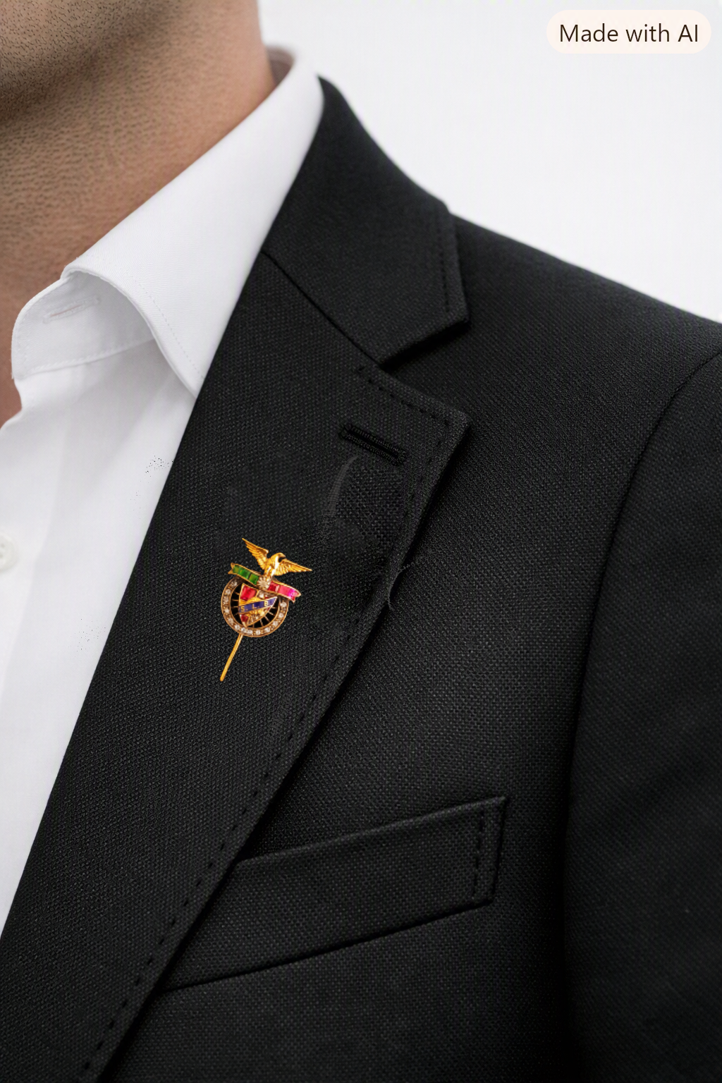 Alfinete peito  " S. L Benfica " com Diamantes e pedras coloridas Ourivesaria Carlos Alberto