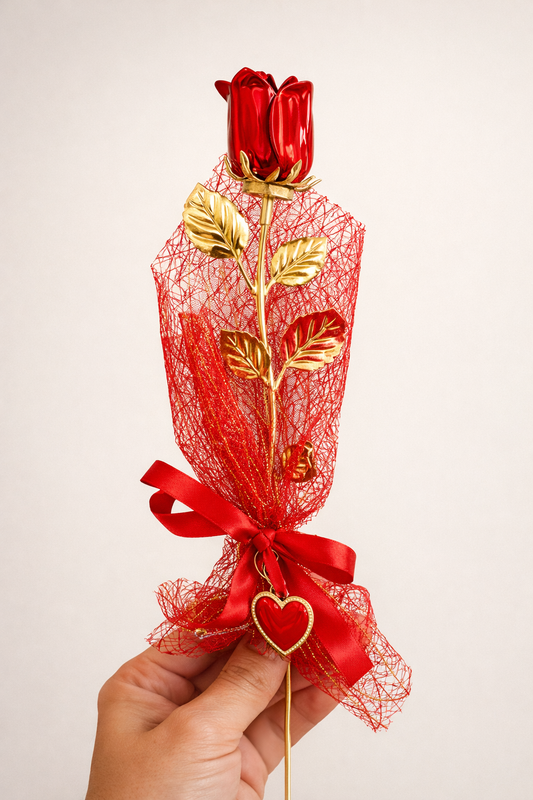 Rosa em bilaminado com banho de prata. Ourivesaria Carlos Alberto