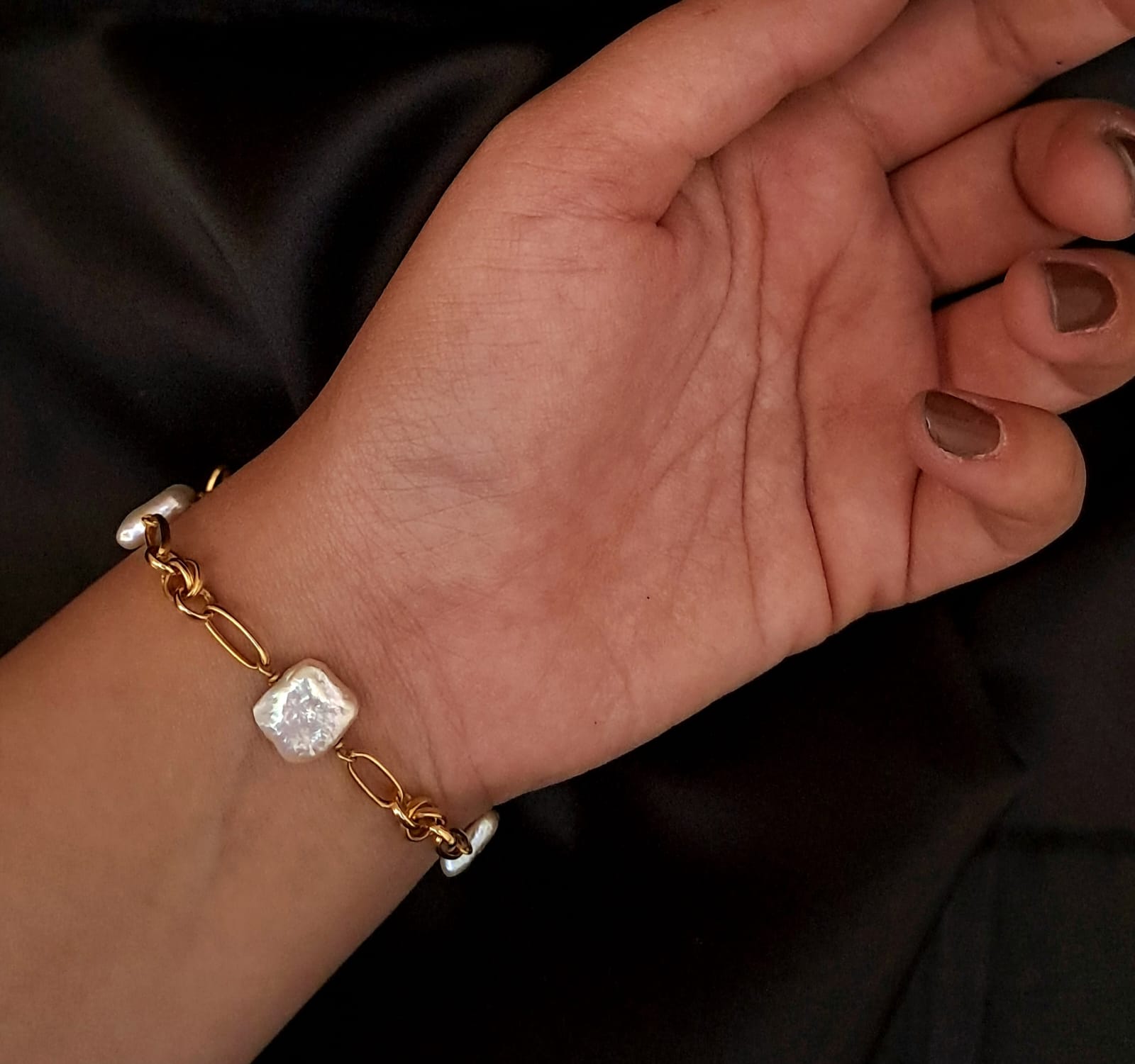 Pulseira aos elos e pérolas Ourivesaria Carlos Alberto