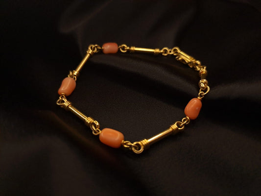 Pulseira caninhas e pedras coral Ourivesaria Carlos Alberto
