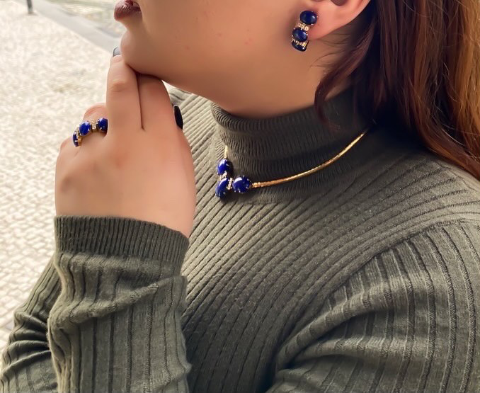 Conjunto lápis-lazúli Ourivesaria Carlos Alberto