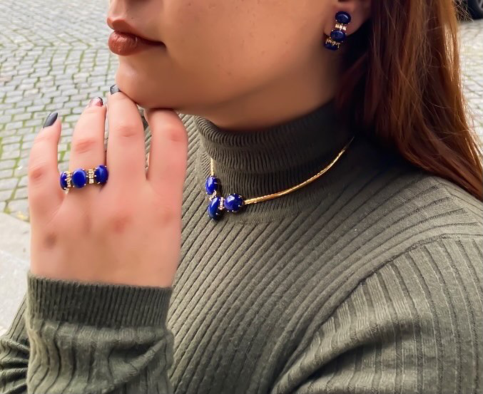 Conjunto lápis-lazúli Ourivesaria Carlos Alberto