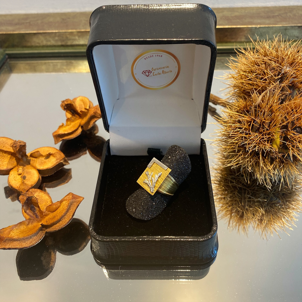 Anel em ouro amarelo com flor em ouro branco Ourivesaria Carlos Alberto