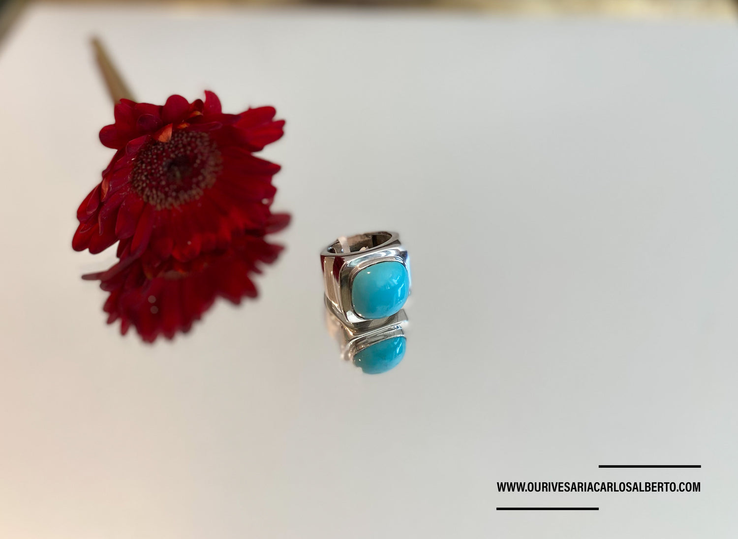 Anel ouro branco com turquesa Ourivesaria Carlos Alberto