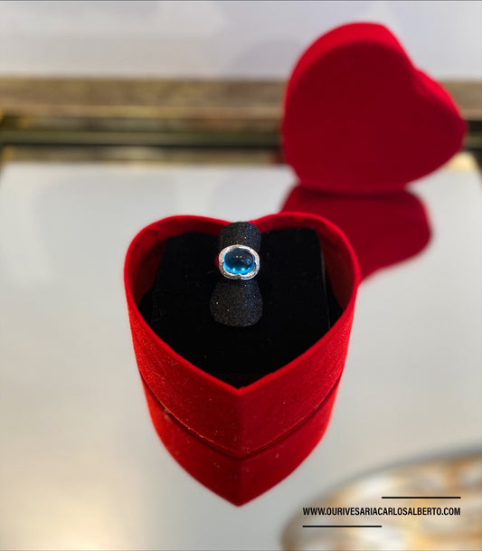 Anel ouro com diamantes e pedra azul Ourivesaria Carlos Alberto